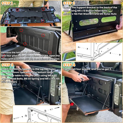 Foldable Tailgate Table for 2007-2024 Jeep Wrangler JK/JL - Cargo Shelf Storage