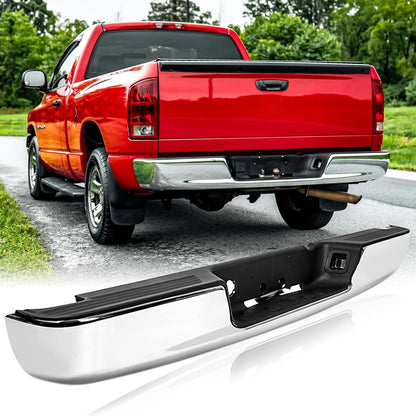 Steel Rear Step Bumper Assembly Compatible with 2002-2009 Dodge Ram 1500 2500 3500, Chrome Back Bumper Fit For 02-09 RAM Replacement for CH1103108