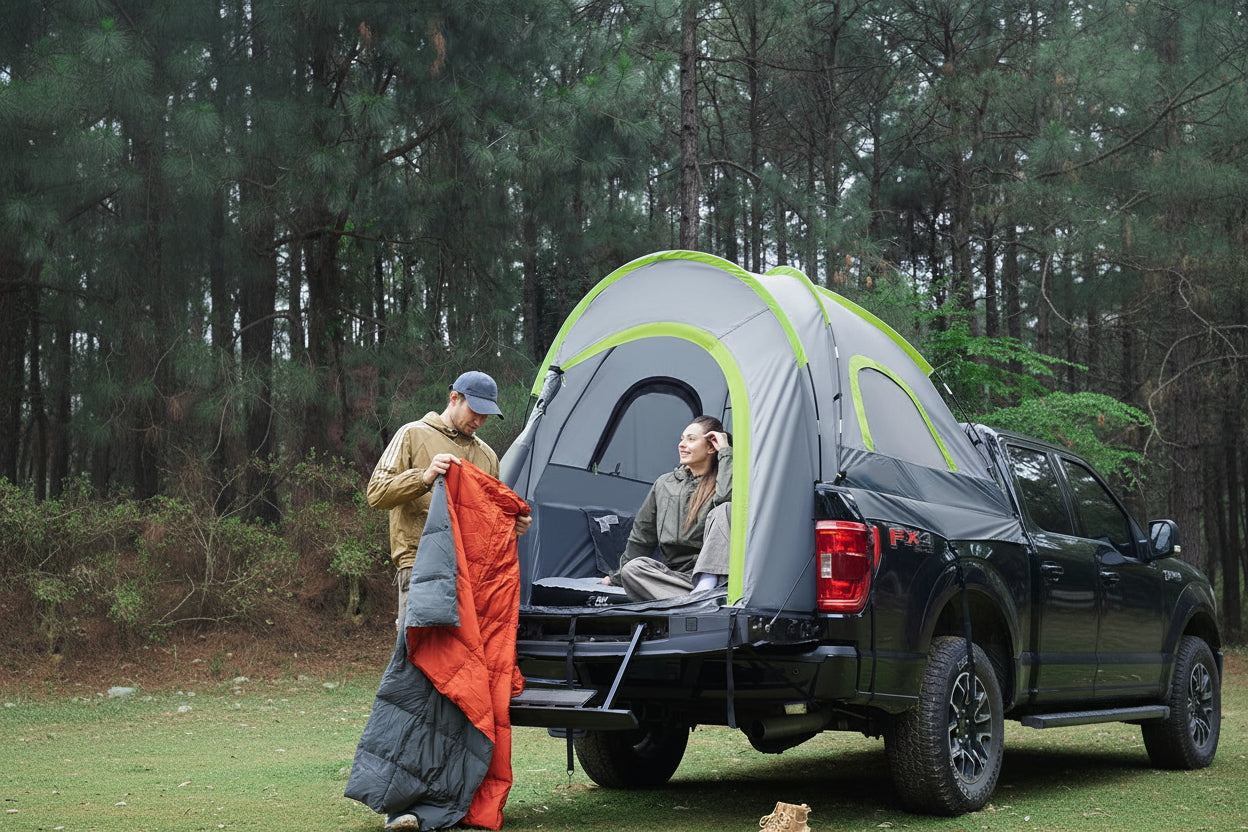 Pickup Truck Tent 2.0 - Double Layer Waterproof PU2000mm for 5.5'-5.8' Beds (2-Person, Green)