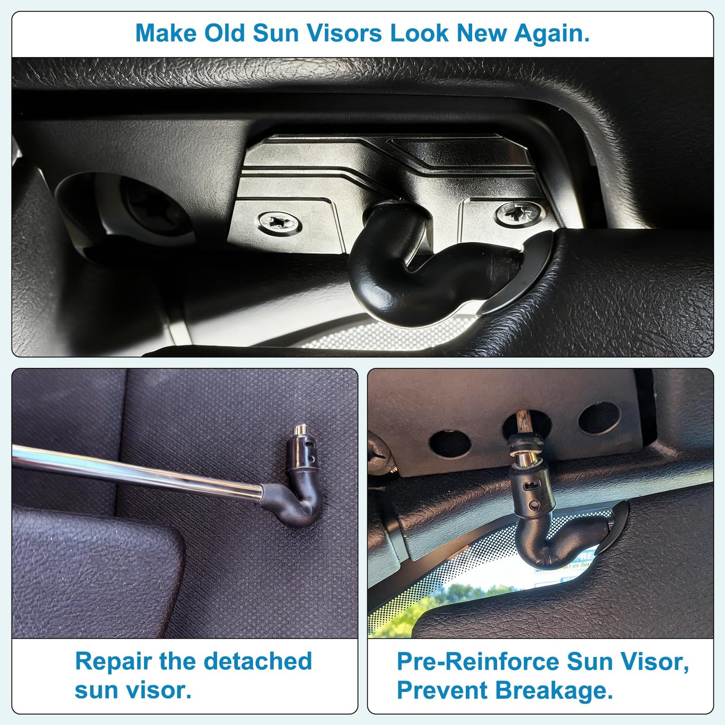 Sun Visor Repair Kit (2-Pack) for 2018-2023 Jeep Wrangler JL & Gladiator - Aluminum Clips (Black)