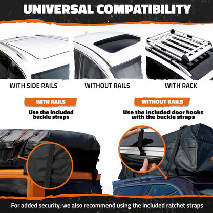 35ft³ Black Rooftop Cargo Bag (60"x42"x24") - Soft-Shell for w/wo Roof Rack