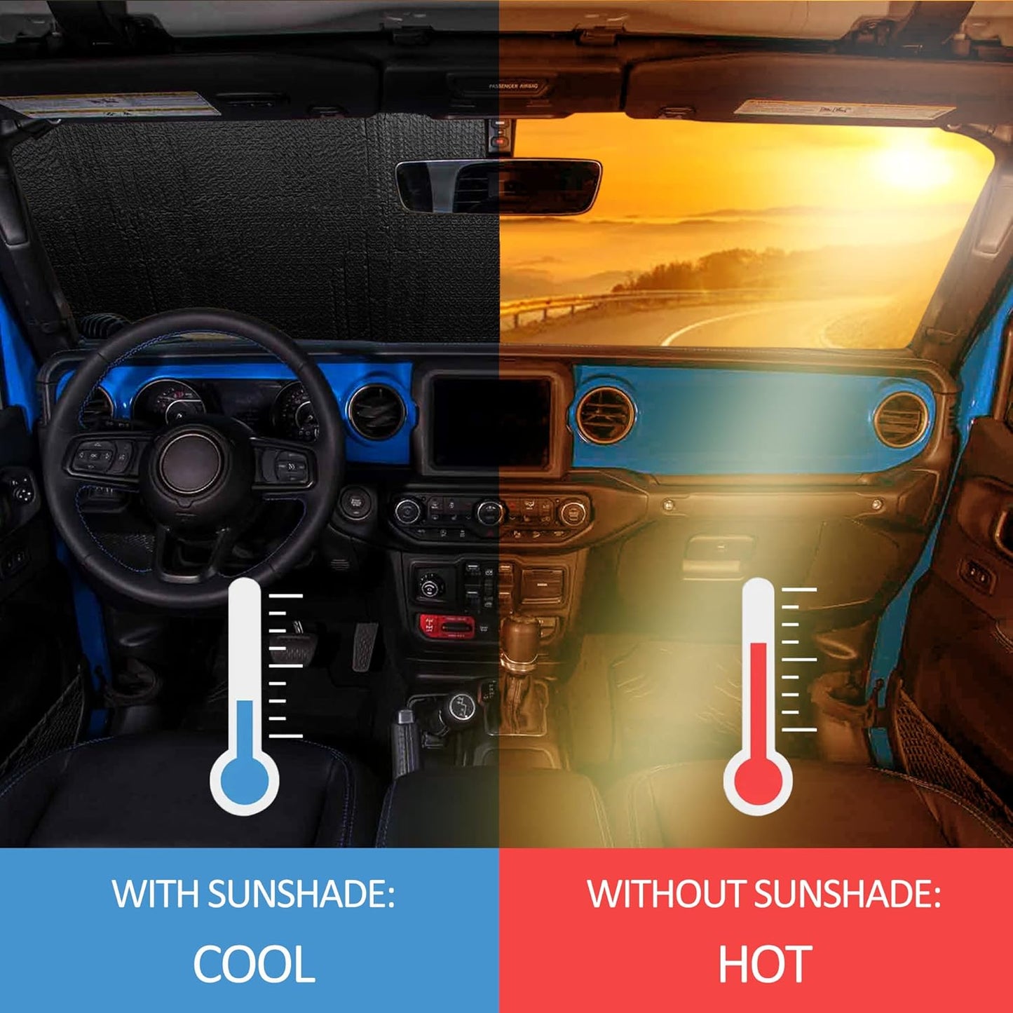 American Flag Windshield Sun Shade for Jeep Wrangler & Gladiator (Universal Foldable Fit)
