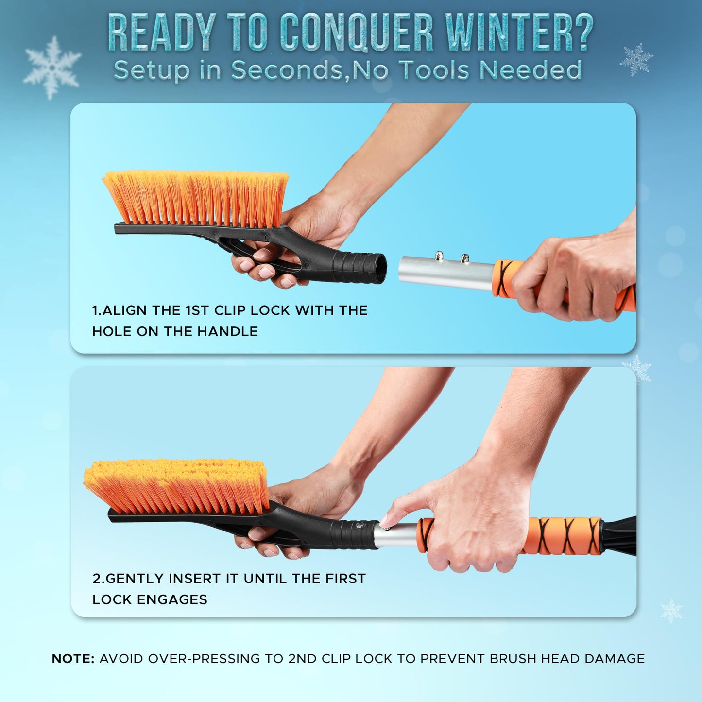 2-Pack 27" Snow Brush & Ice Scraper with Aluminium Body - Scratch-Free