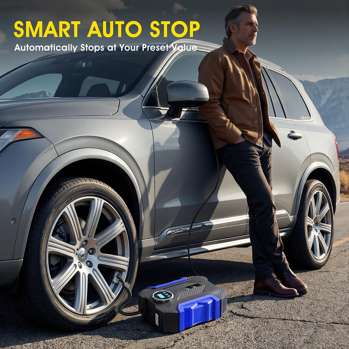 12V Portable Digital Tire Inflator with LED Light - Car Auto Air Compressor