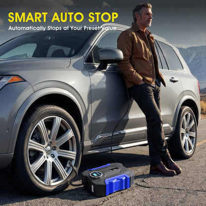 12V Portable Digital Tire Inflator with LED Light - Car Auto Air Compressor