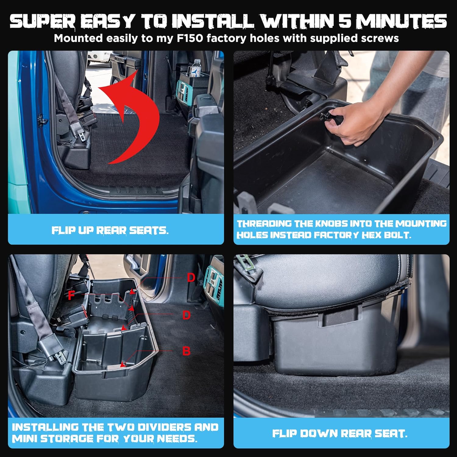 Underseat Storage Compatible with 2015-2024 F-150 F250 F350 F450 F550 - OHMU