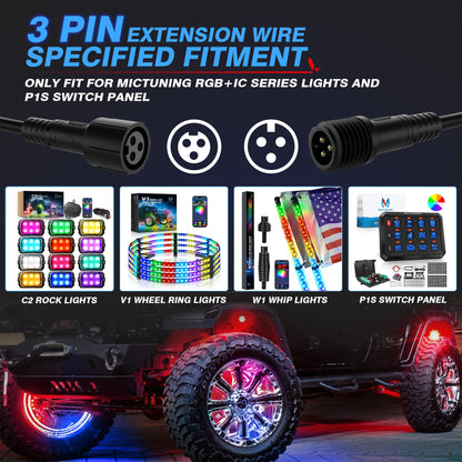 6.56FT 3-Pin Extension Cable for V1/W1/C2 RGB+IC Lights & P1s Switch