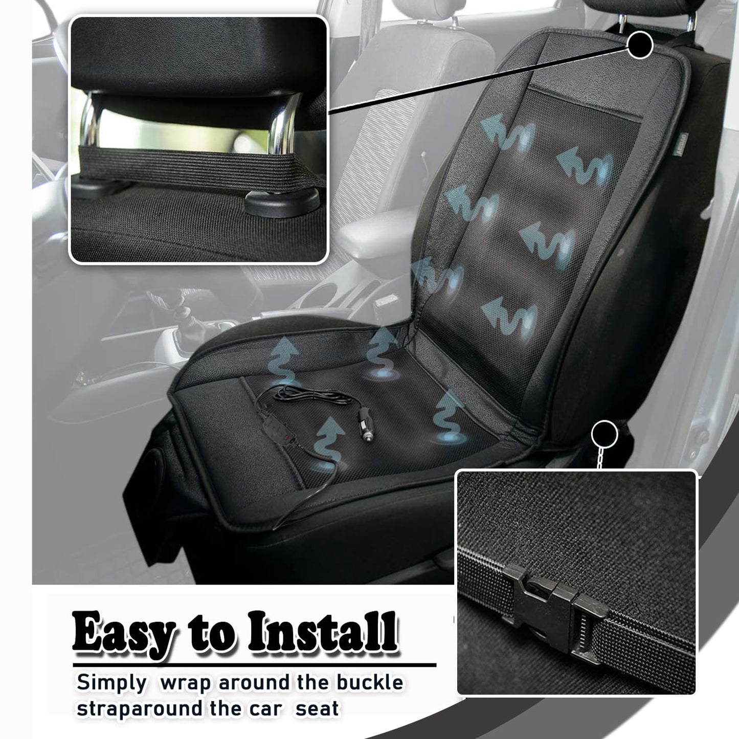 Cooling Car Seat Cushion - Black, Adjustable Temperature