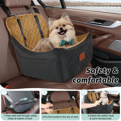 Dog Booster Car Seat for Medium Dogs Up to 40lbs Pets with 2 Clip-On Leashes