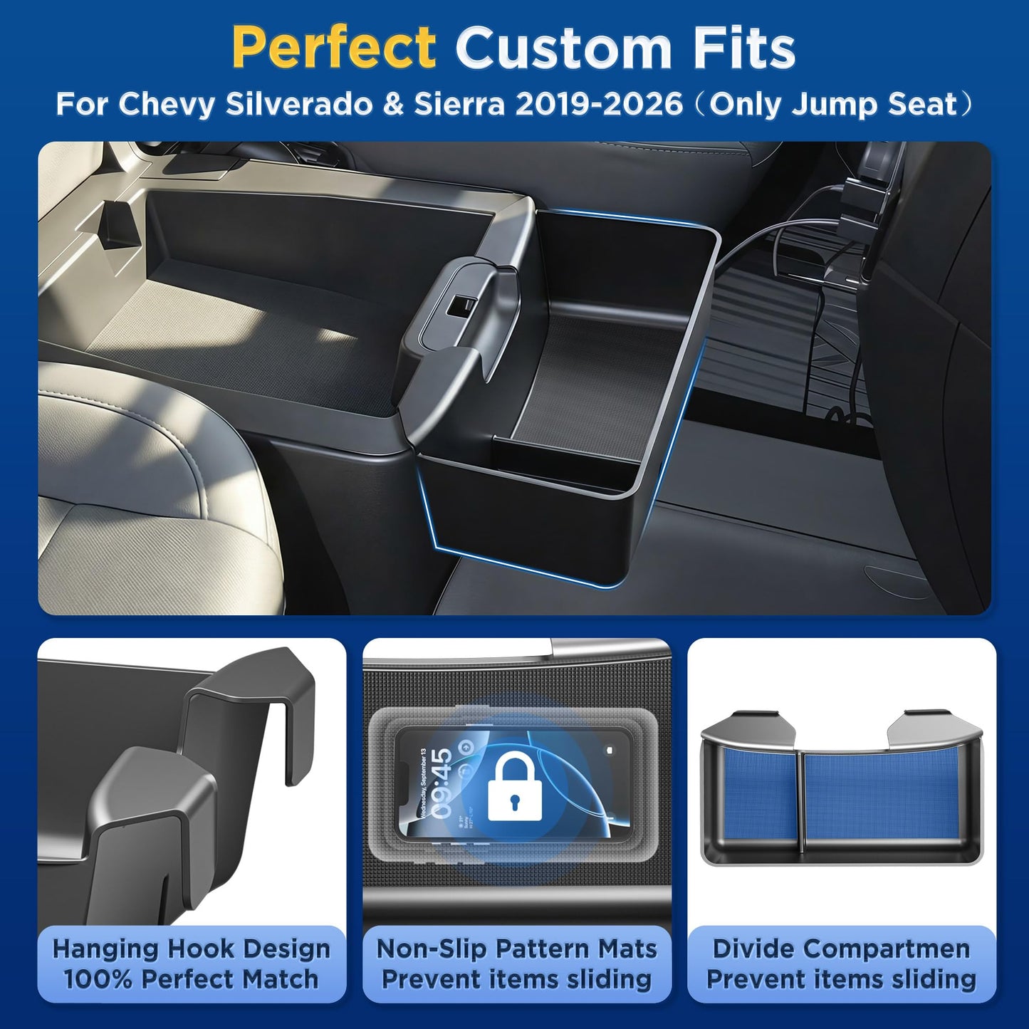 Hanging Console Organizer Tray for 2019-2026 Chevy/GMC 1500 & HD (Split-Bench Seat Only) - Black