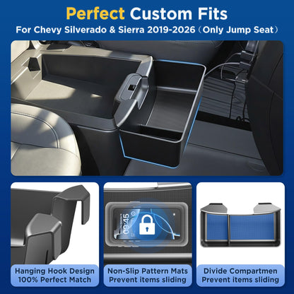Hanging Console Organizer Tray for 2019-2026 Chevy/GMC 1500 & HD (Split-Bench Seat Only) - Black