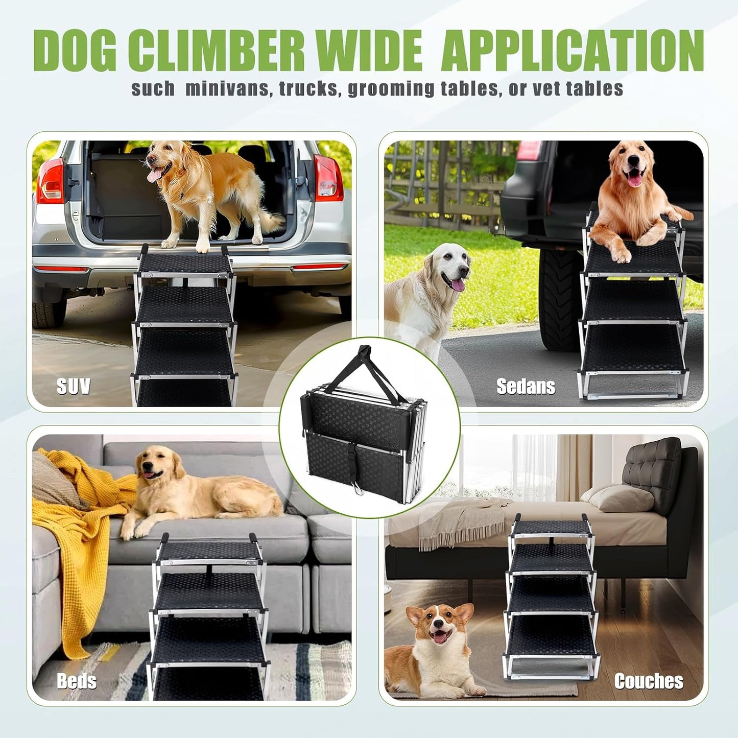 4-Step Foldable Aluminum Dog Stairs - Portable Non-Slip for Trucks/SUVs/Cars