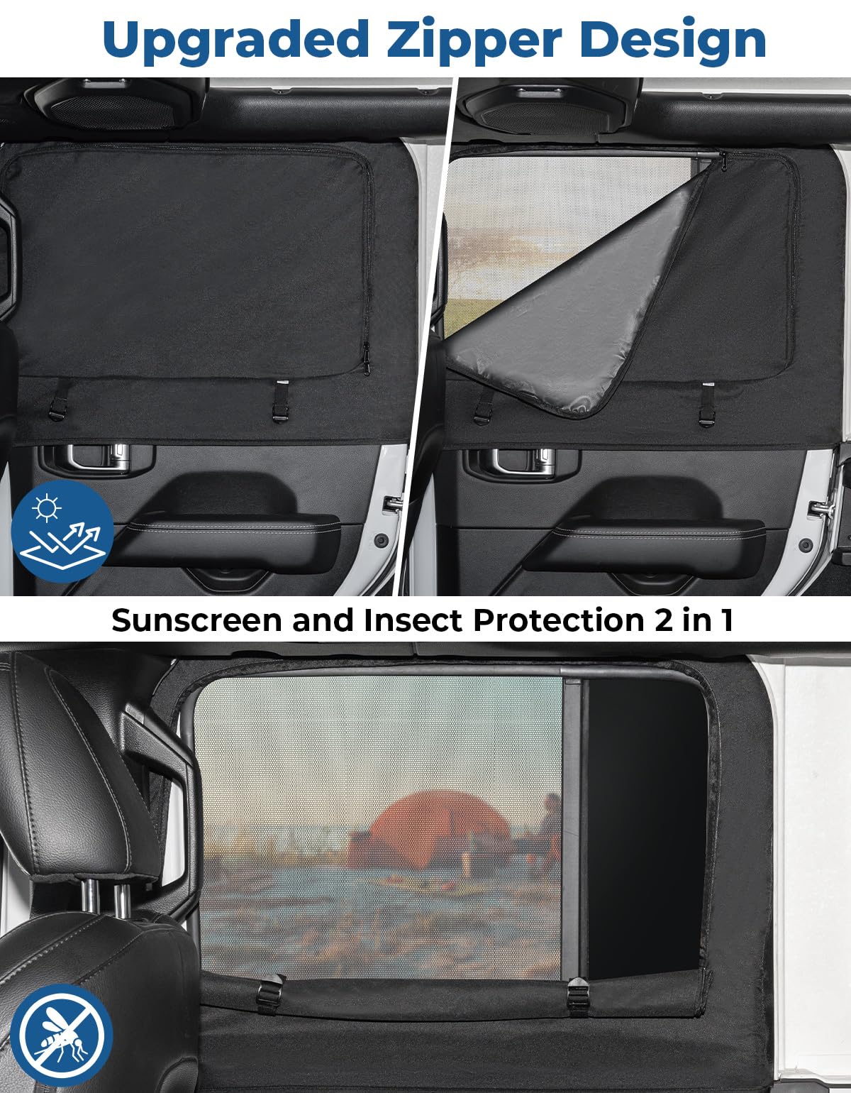 2-Piece Rear Side Window Sun Shade for 2007-2026 Jeep Wrangler 4-Door & Gladiator - Privacy Screen