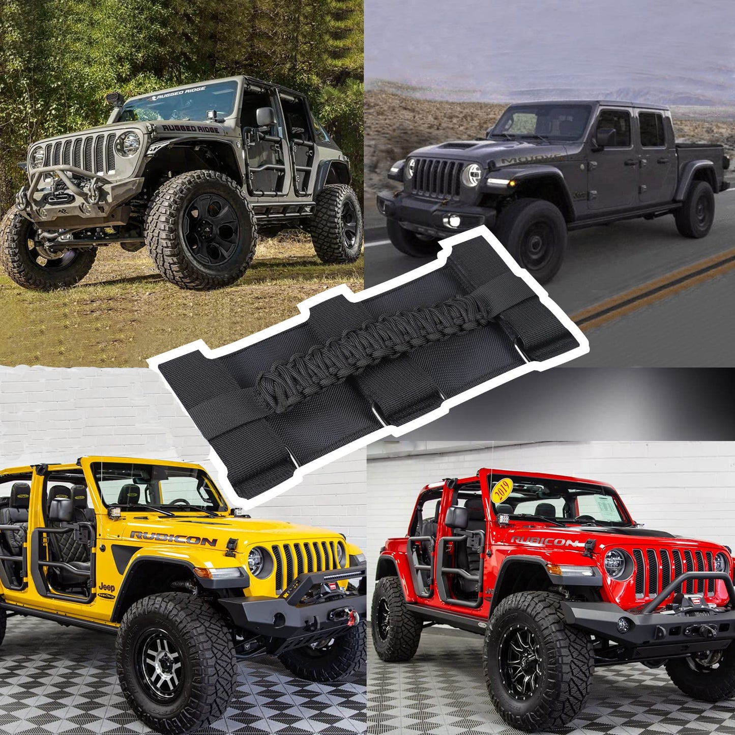 4-Pack Black Roll Bar Grab Handles for Jeep Wrangler & Gladiator (Paracord)