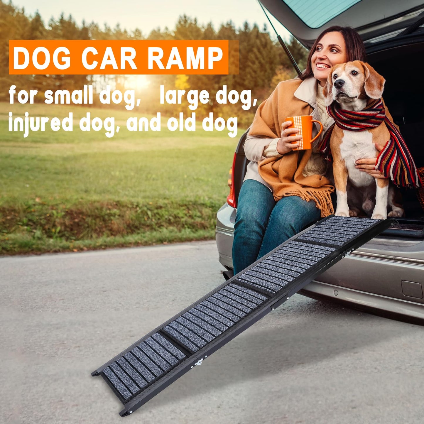 63"x17" Foldable Dog Ramp - 200 lb Capacity, Non-Slip Rug Surface for Large Dogs (Car/SUV/Truck)