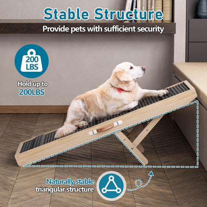 Tresbro Dog Ramp for Bed, 47.24'' Long Pet Ramp with Adjustable 14.56'' to 24'' Height, Portable Dog Ramp Hold up to 200LBS with Anti-Slip Mat & Carrying Handle for Small & Medium Dogs to Get on Couch