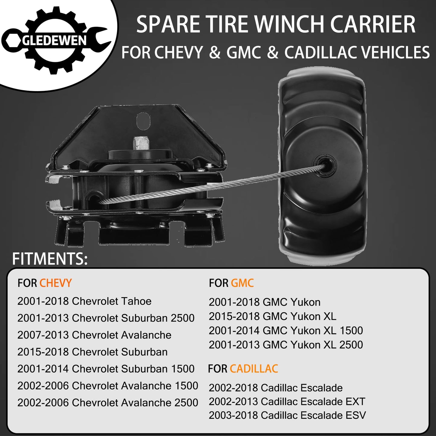 Spare Tire Hoist Spare Tire Winch Carrier | for 1999-2017 Chevy Silverado 1500 2500 3500 Suburban Tahoe, GMC Sierra 1500 2500 3500 Yukon | Replaces# 924-510, 20870067, 15703311, 15866164