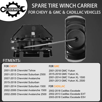 Spare Tire Hoist Spare Tire Winch Carrier | for 1999-2017 Chevy Silverado 1500 2500 3500 Suburban Tahoe, GMC Sierra 1500 2500 3500 Yukon | Replaces# 924-510, 20870067, 15703311, 15866164