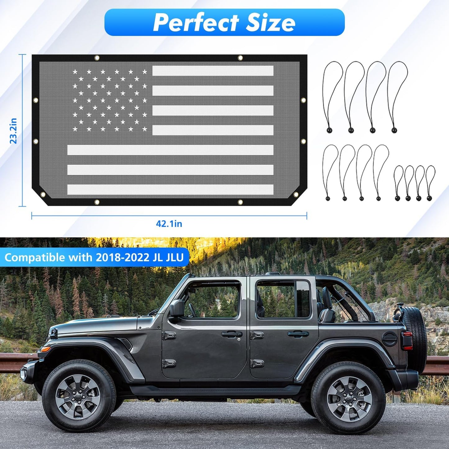 American Flag Bikini Mesh Sunshade for 2018-2023 Jeep Wrangler JL & Gladiator JT