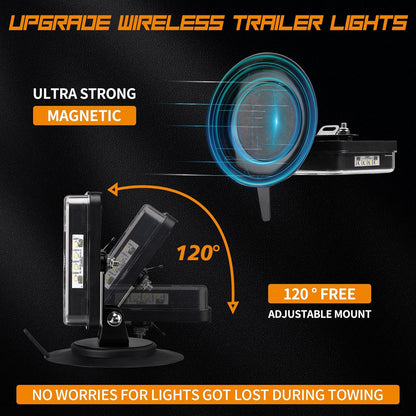 Wireless Trailer Lights – Magnetic Trail Lights Upgraded 2.4GHz Transmission with Strobe Mode Reverse Lights Multifunction Towing Lights Kit for Trucks, Boat, RV, Vehicle, Caravan