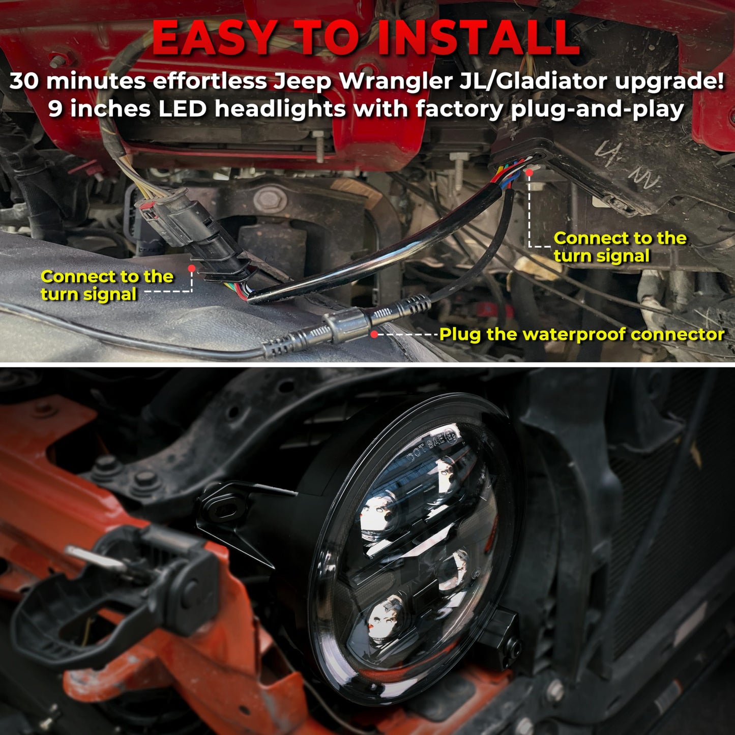 9 Inch LED Headlights for Wrangler JL/JT, DOT Approved with DRL & Turn Signal