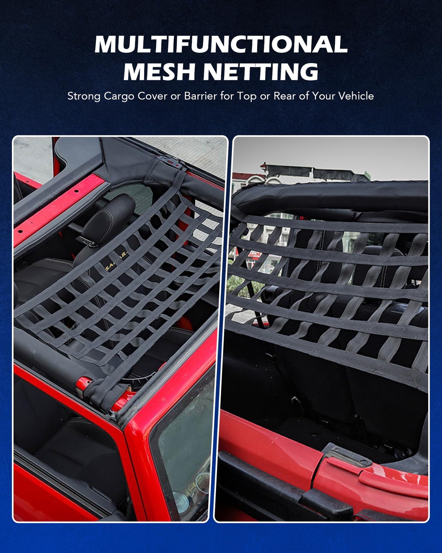 2-Pack Mesh Cargo Net / Hammock for Jeep Wrangler & Gladiator (1987-2022)