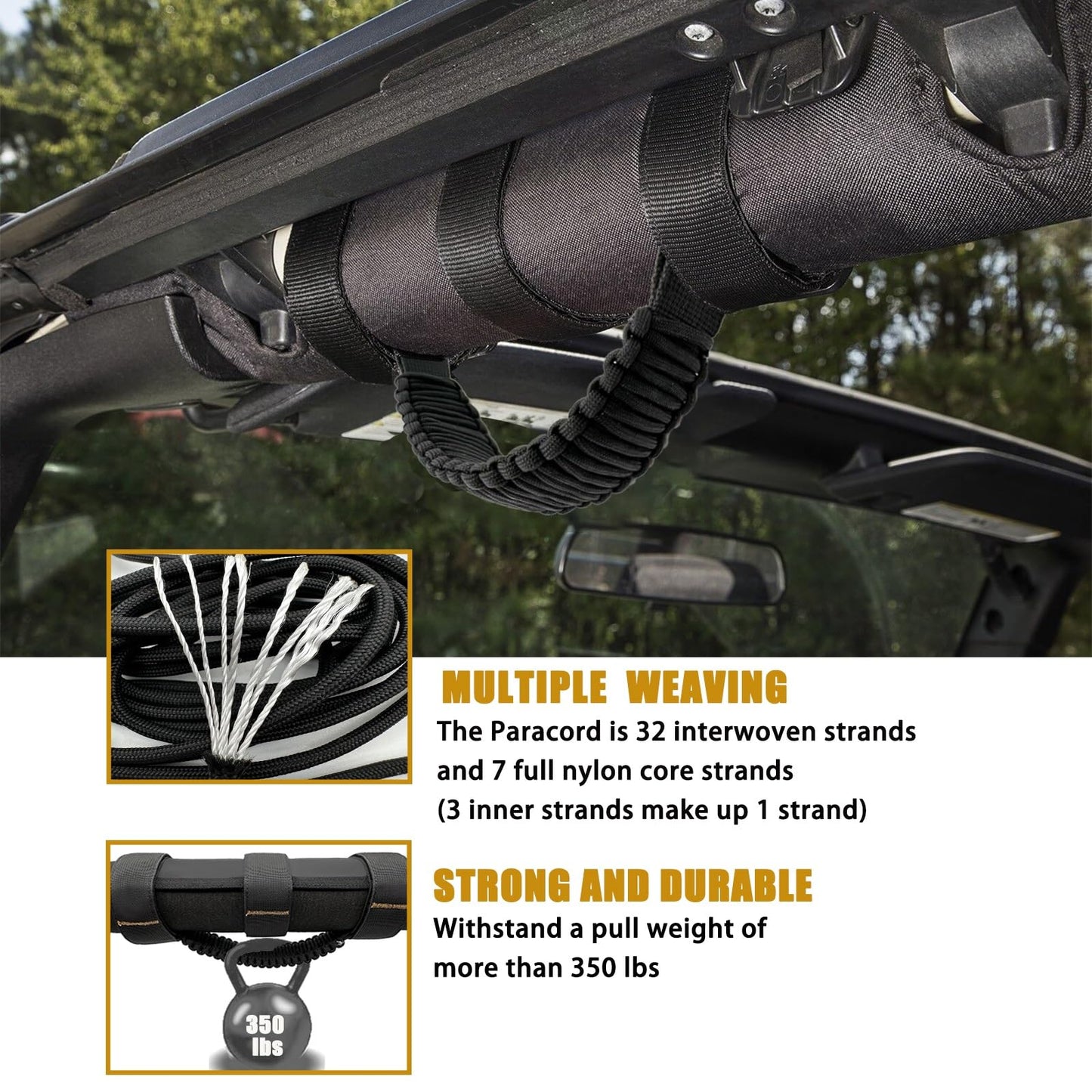 4-Pack Roll Bar Grab Handles for Jeep Wrangler & Gladiator (Excludes Sky One-Touch Roof)