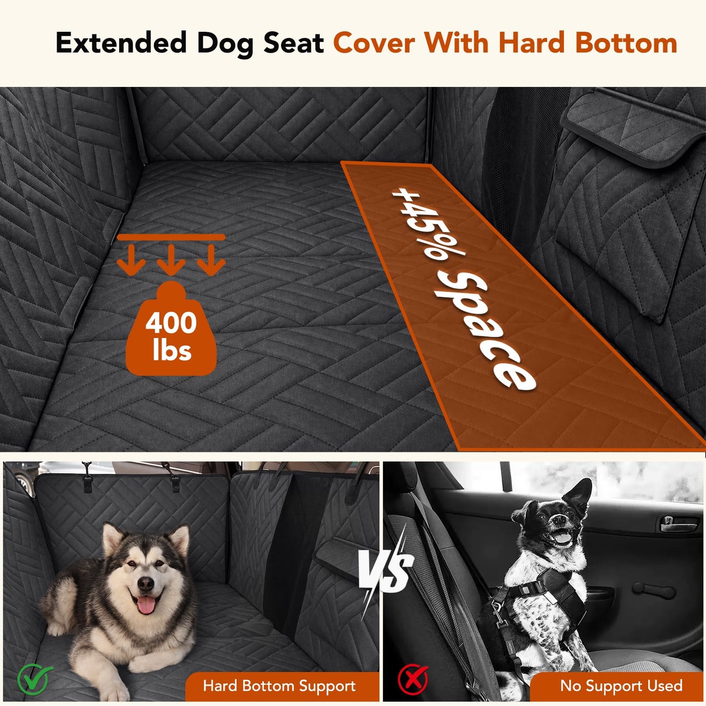 600D Oxford Hard-Bottom Dog Seat Cover - 400 lb Capacity, Waterproof Scratch-Proof for Car/SUV