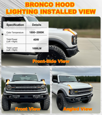 Bronco Hood Handle Trail Lights: Amber DRL, Side Markers, IP68 Waterproof