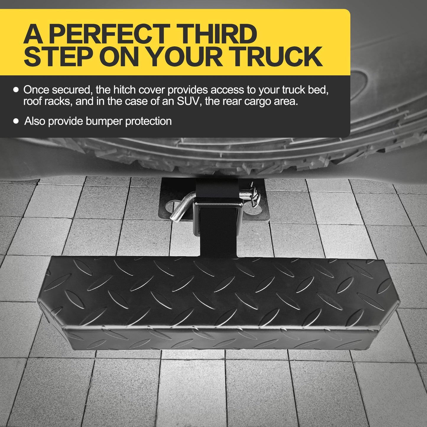 Anti-Slip Hitch Step for 2" Receiver - 600 lb Capacity, Black Tow Bumper Guard for Truck/SUV, Includes Pin