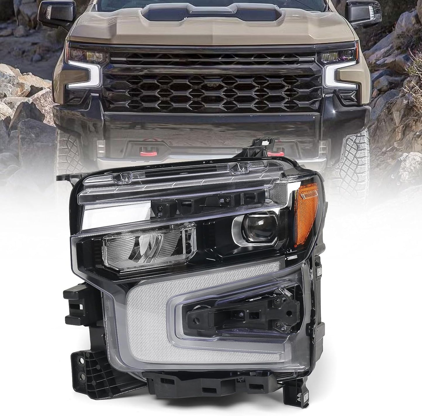 Huray LED Headlight for Chevy Silverado 1500 2022 2023 2024 ZR2 Model LED Head Lamp (Black, Driver Side (Left))