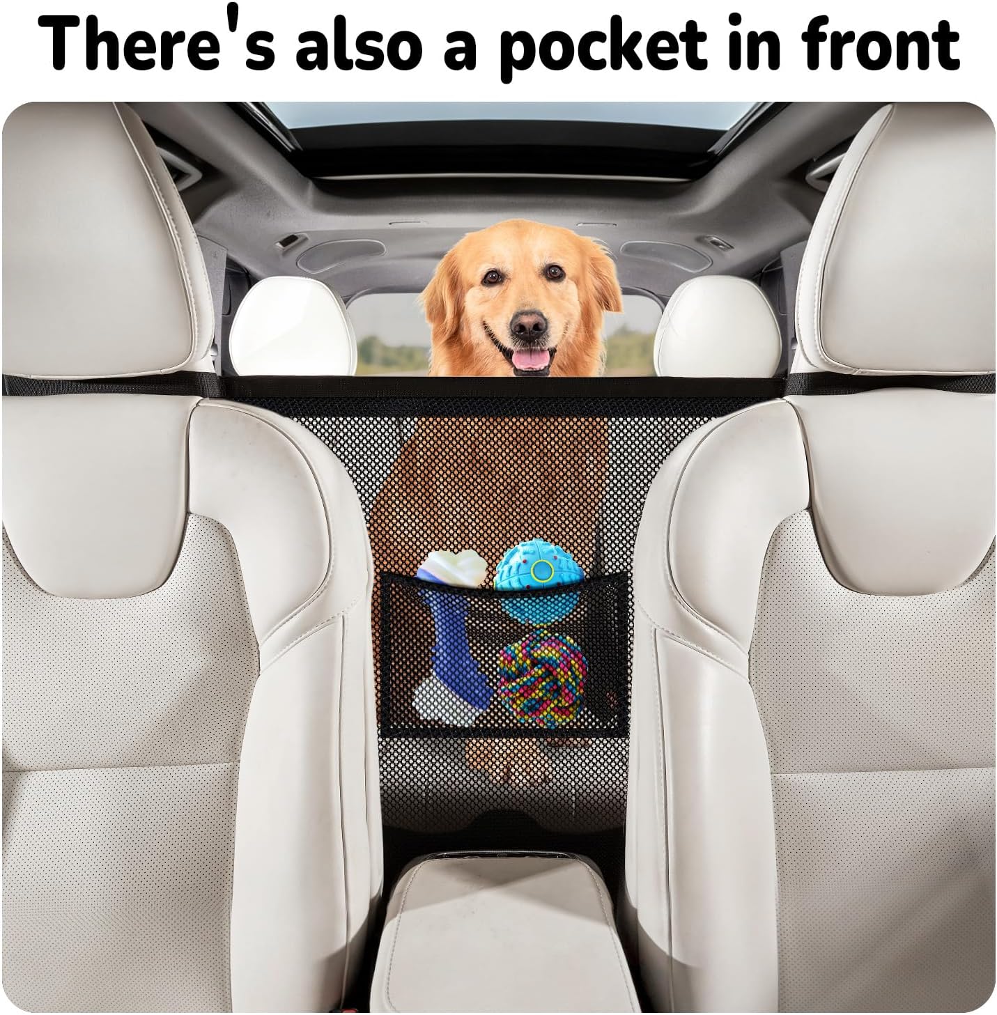 Pet Barrier with Large Zipper Storage - Car/SUV/Truck Divider Net for Dogs