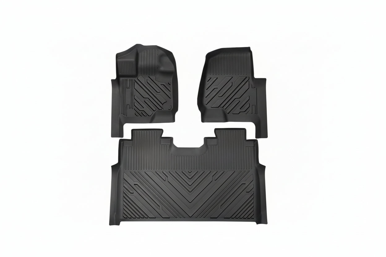 TPE Floor Mats (3-Piece) for 2015-2025 Ford F-150 & Lightning SuperCrew - 1st & 2nd Row, Black