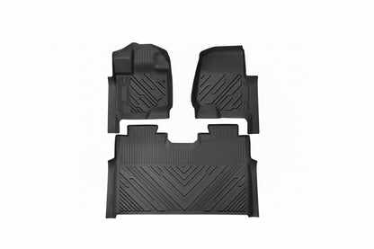 TPE Floor Mats (3-Piece) for 2015-2025 Ford F-150 & Lightning SuperCrew - 1st & 2nd Row, Black