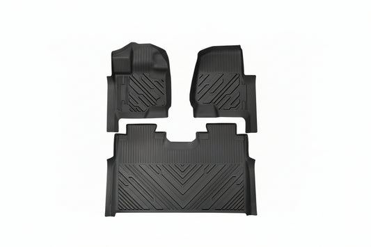 TPE Floor Mats (3-Piece) for 2015-2025 Ford F-150 & Lightning SuperCrew - 1st & 2nd Row, Black