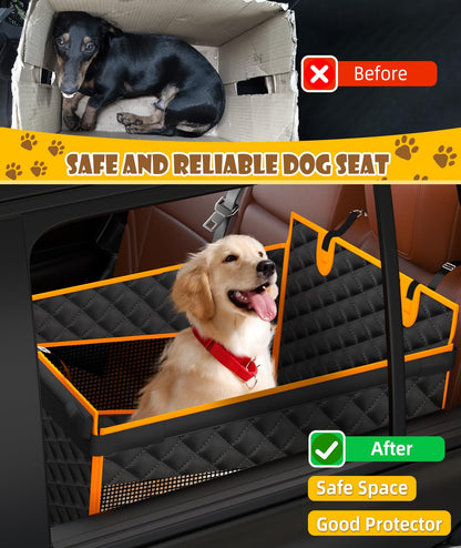 Back Seat Extender w/Storage Pockets - Waterproof Oxford Fabric for Large/Medium Dogs (Black)