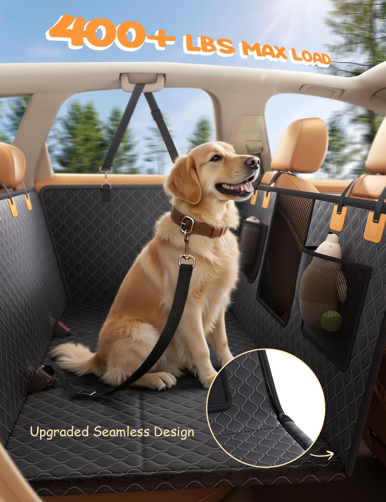 Dog Car Seat Cover - Waterproof Hammock with Mesh Window