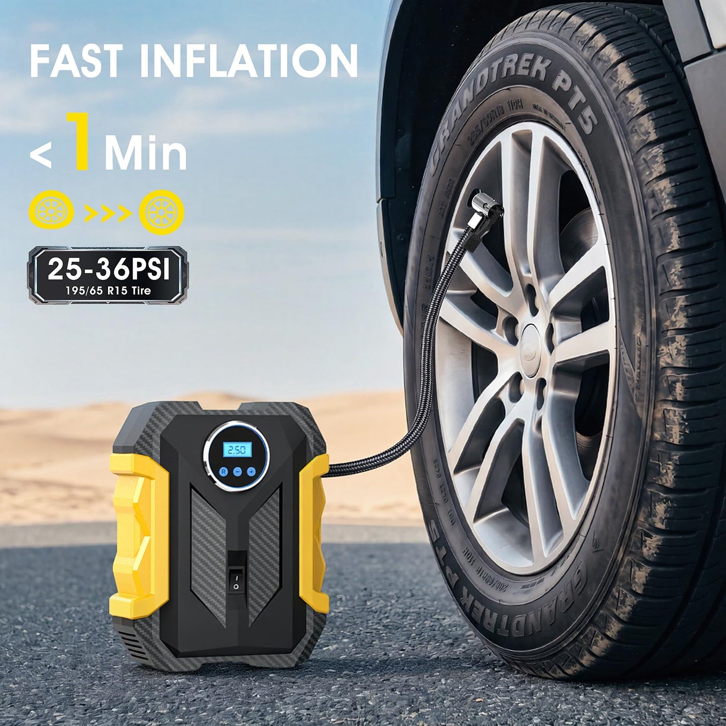 12V Portable Digital Tire Inflator with LED Light - Car Auto Air Compressor