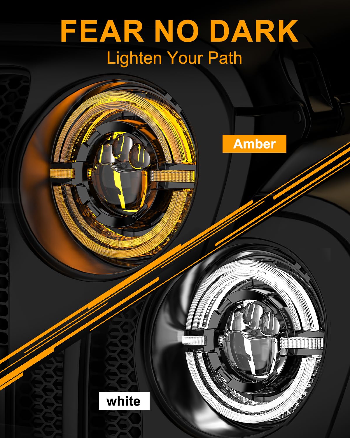 9-inch Round LED Headlight with DRL, Amber Turn Signal for Jeep JL JT
