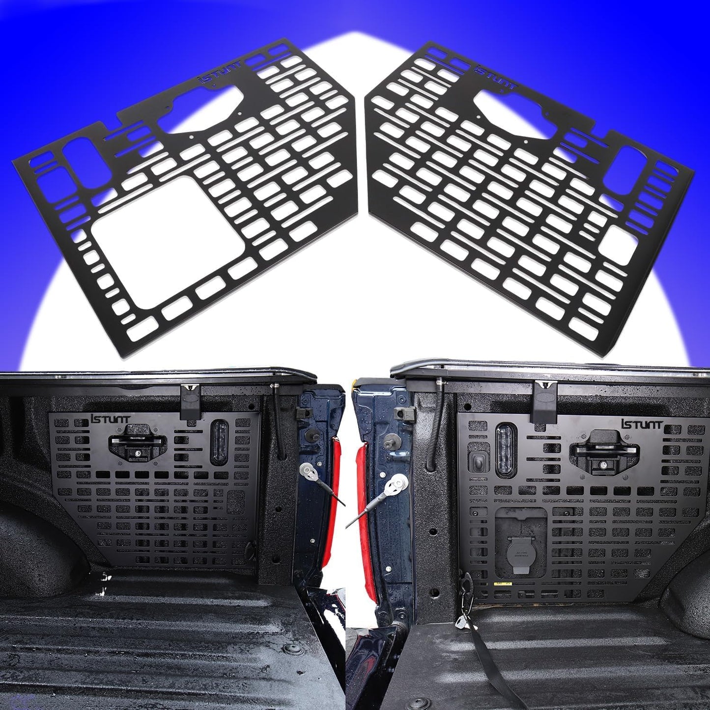 Side Bed Molle Panel Rack Steel Rear Trunk Interior Carrier Cargo Luggage Storage Organizer Horizontal Slot Black Fit for Ford F150 2022 2023 2024 2025