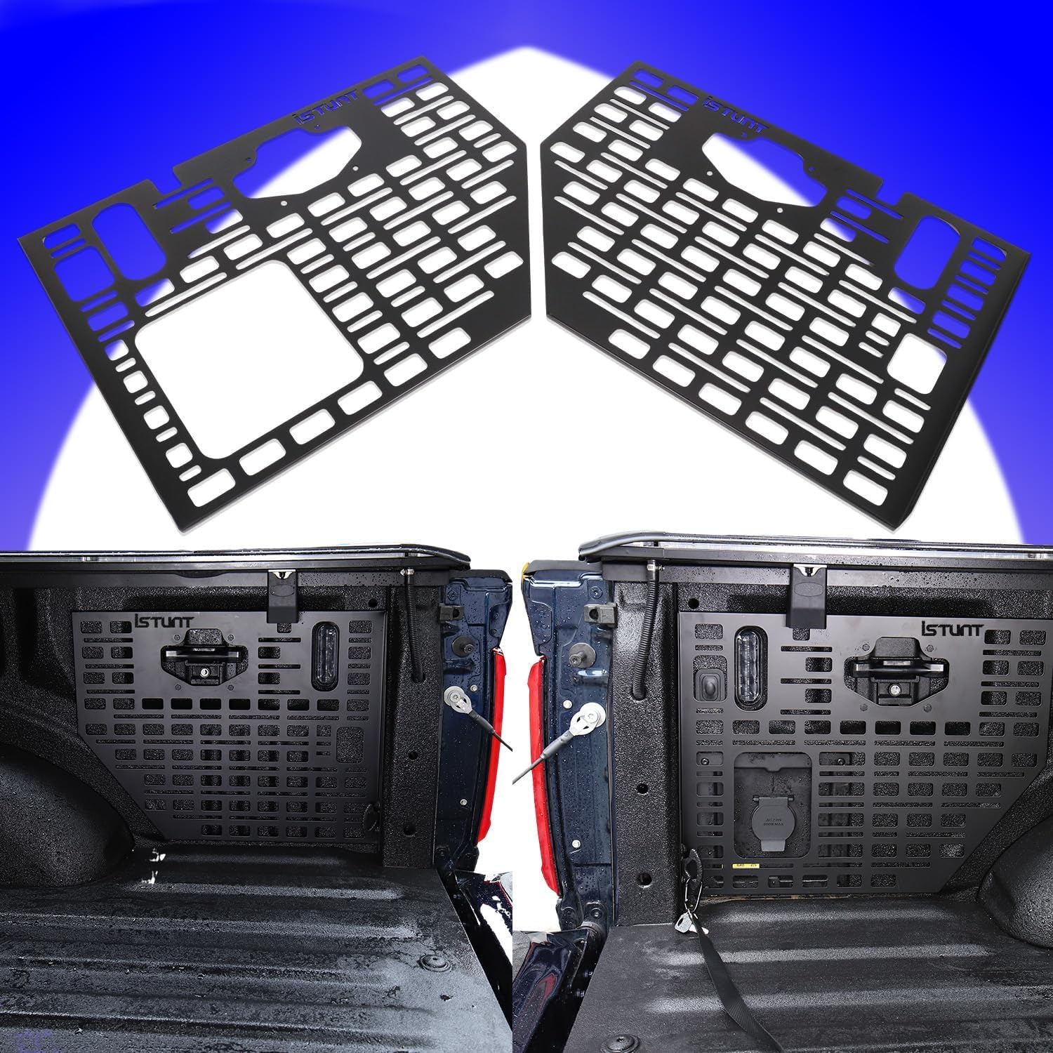 Side Bed Molle Panel Rack Steel Rear Trunk Interior Carrier Cargo Luggage Storage Organizer Horizontal Slot Black Fit for Ford F150 2022 2023 2024 2025