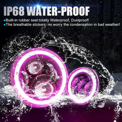 7" RGB LED Headlights & Fog Lights with Halo - DOT Approved for Jeep