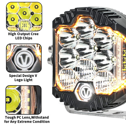 5" 50W Round LED Driving Light - 5000LM Spot/Flood Combo, IP67 Waterproof (1-Pack)