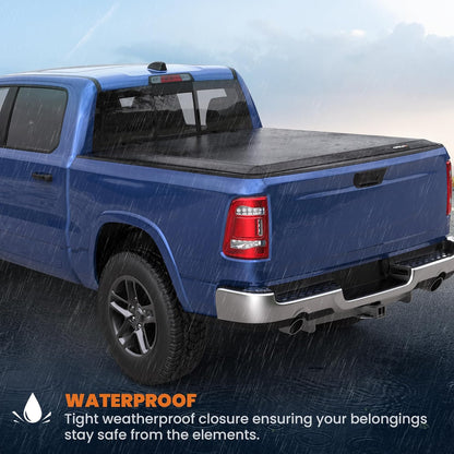 Soft Tri-fold 5.6 Feet Bed Tonneau Cover Compatible for 2009-2025 Dodge Ram 1500 (Incl. 2019-2024 Classic & 2019-2025 New Body Style) W/o Ram Box Truck Bed