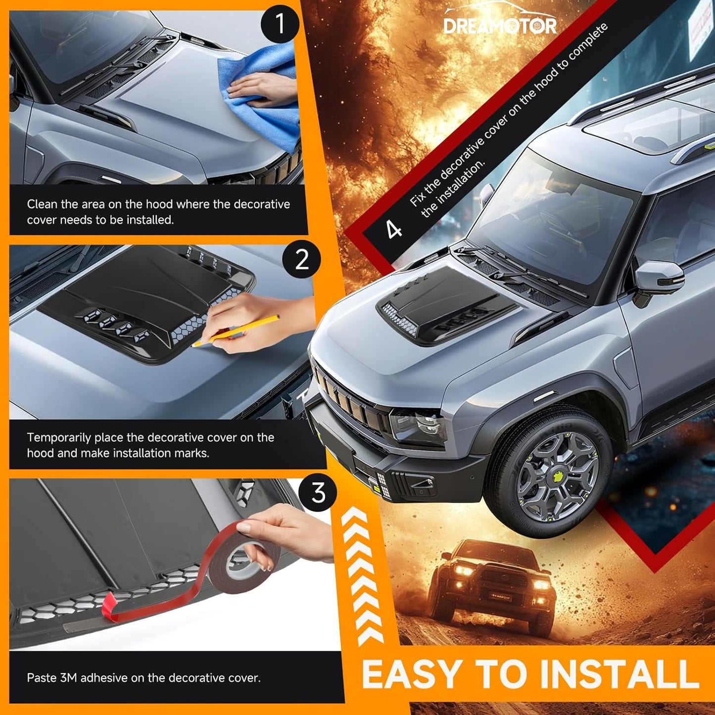 Hood Scoops For Cars, Universal Hood Scoop Hood Vents, Automotive Hood Scoops for Trucks Compatible with Dodge Ram 1500 2500 F150 F250 F350 Toyota Tundra GMC Sierra 1500 2500 Jeep Wrangler