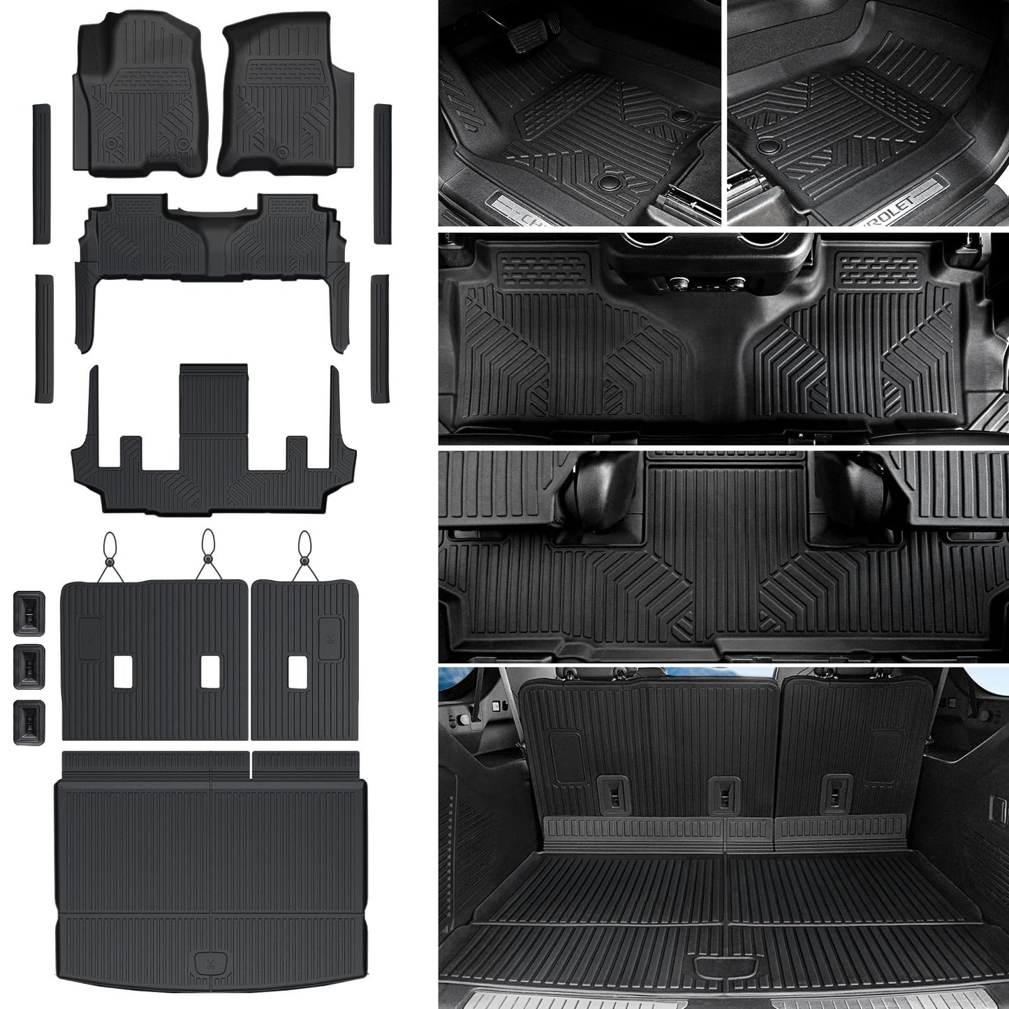 Cargo Mat Backrest Mats for 2021-2024 2025 Chevrolet Chevy Suburban/GMC Yukon XL SUV Car Mat Accessories, All Weather TPE Trunk Cargo Liner(Cargo Mat+3rd Row Backrest Mat)