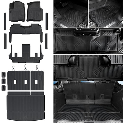 Cargo Mat Backrest Mats for 2021-2024 2025 Chevrolet Chevy Suburban/GMC Yukon XL SUV Car Mat Accessories, All Weather TPE Trunk Cargo Liner(Cargo Mat+3rd Row Backrest Mat)