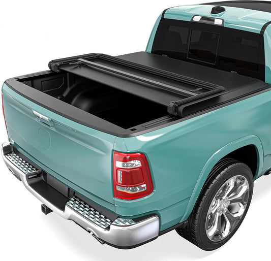 Soft Tri-Fold Truck Bed Tonneau Cover Fit for Dodge Ram 1500 2009-2025 (Incl. Classic & New) 5.7 ft Bed Without Rambox