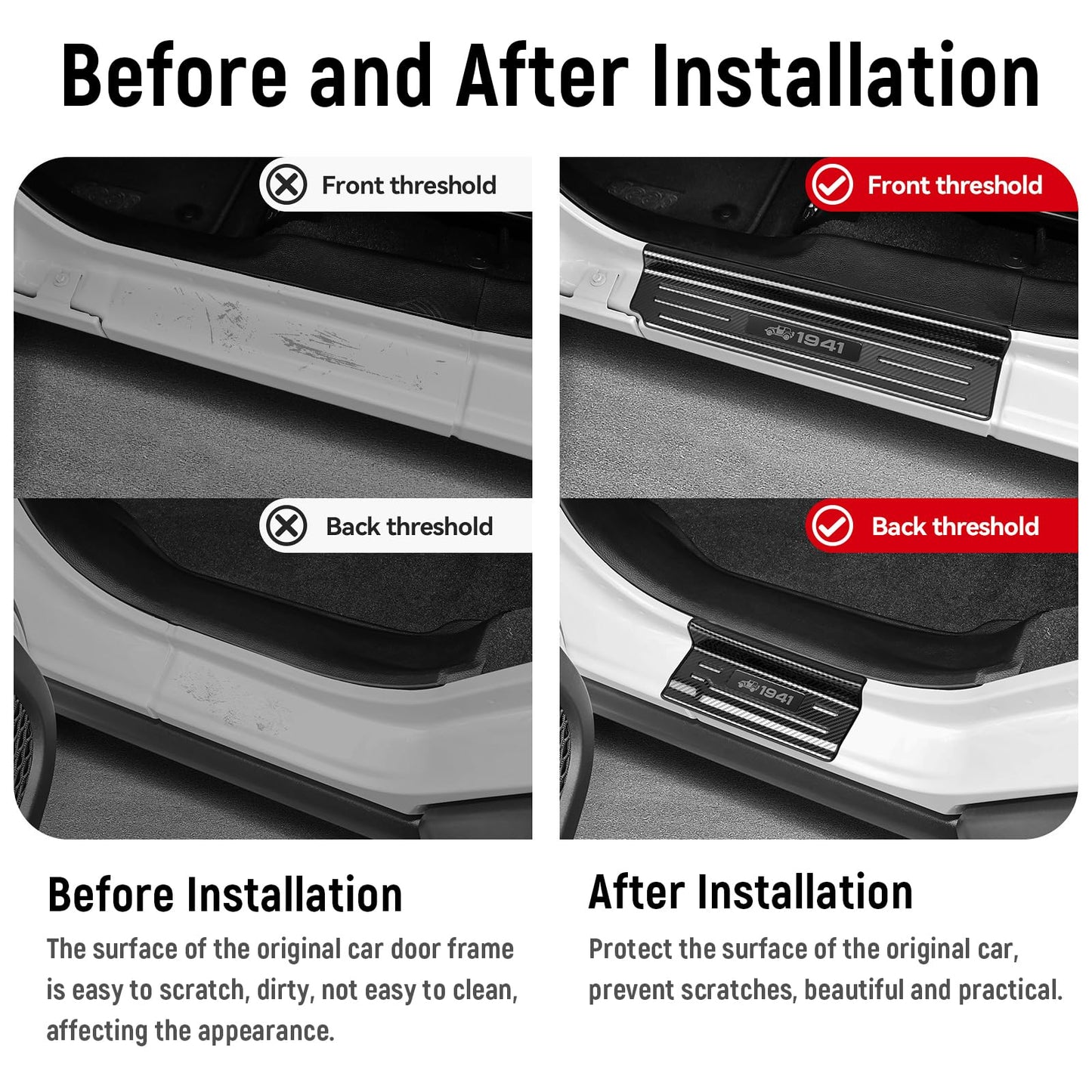 4-PCS Brushed Stainless Door Sill Protectors for 2018-2026 Jeep Wrangler JL & Gladiator JT - Front/Rear Pedal Kick Protection