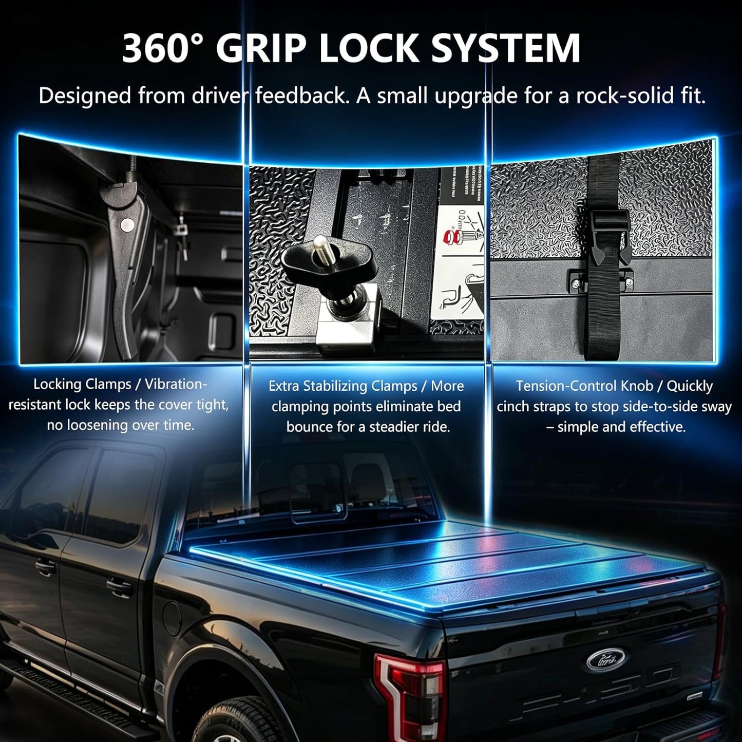 4.5ft Hard Tri-Fold Tonneau Cover for 2022-2026 Ford Maverick Styleside (54.4") - w/LED Light